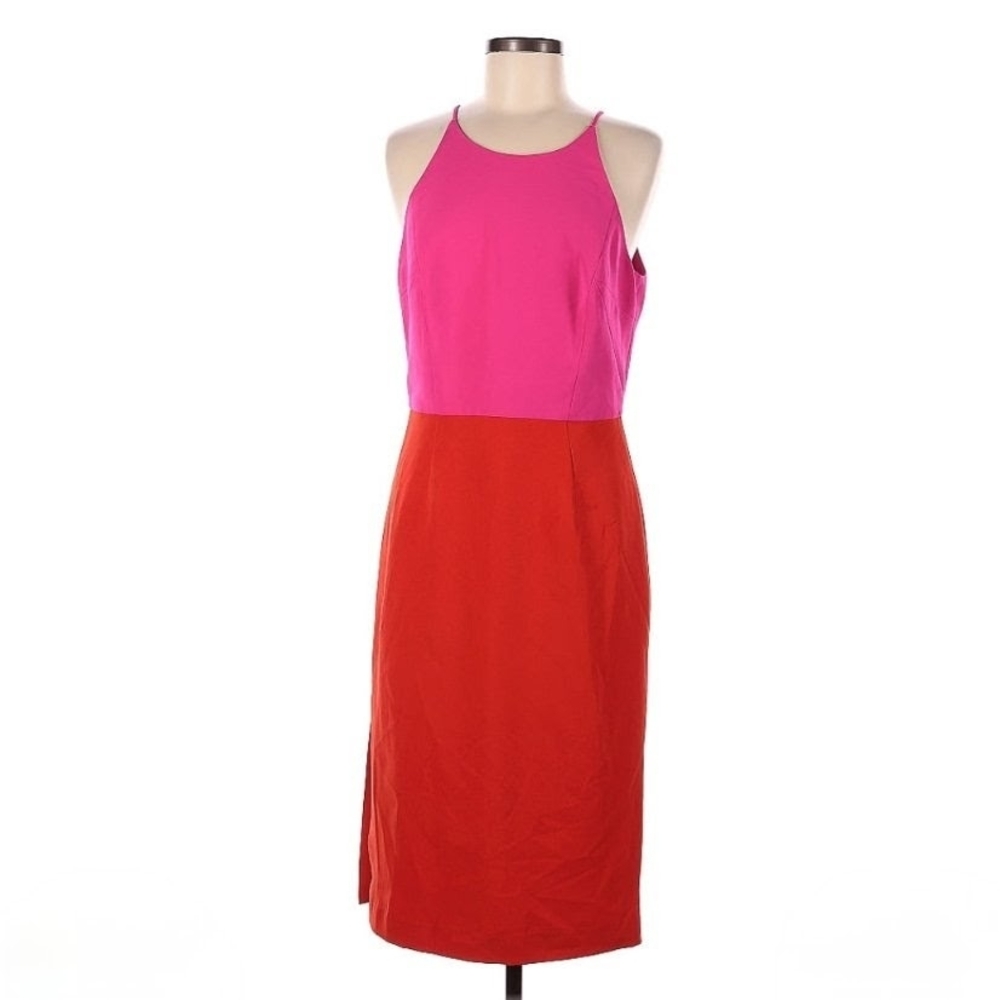 MILLY Cady Layla Combo Dress | Fuchsia & Flame | Size 8 | NWT